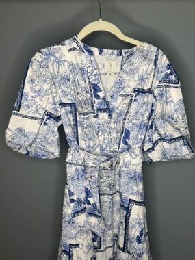 Joie Blue & White Toile Print Puff Sleeve Dress Size 2